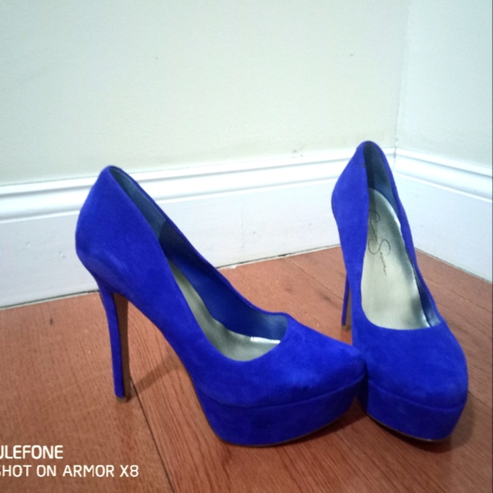 Jessica Simpson Royal Blue Suede Stilette Heel Platform Pumps Shoe Size 37